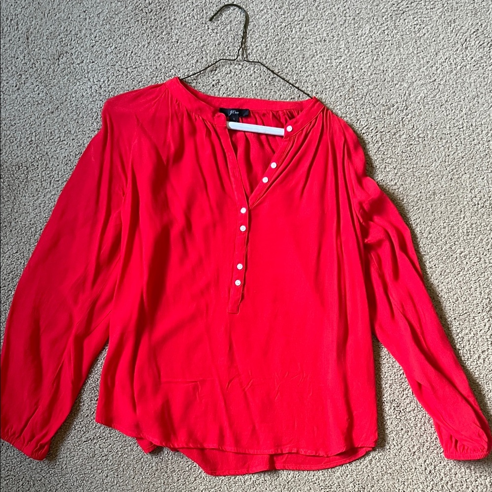 J. Crew Vibrant Red Blouse with Button Detail